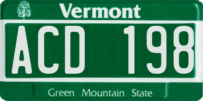 VT license plate ACD198