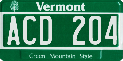 VT license plate ACD204