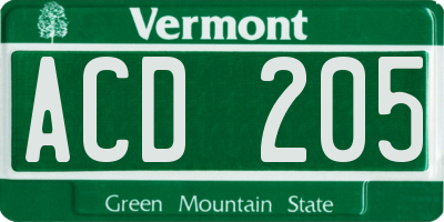 VT license plate ACD205