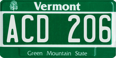 VT license plate ACD206