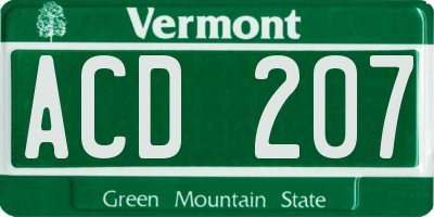 VT license plate ACD207