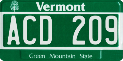 VT license plate ACD209