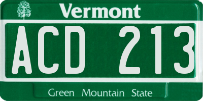 VT license plate ACD213