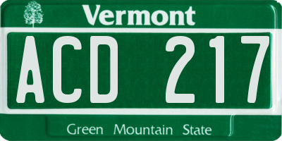 VT license plate ACD217