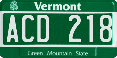 VT license plate ACD218