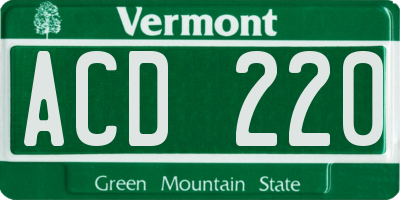 VT license plate ACD220