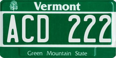 VT license plate ACD222