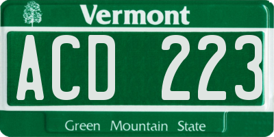 VT license plate ACD223