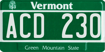 VT license plate ACD230