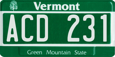 VT license plate ACD231