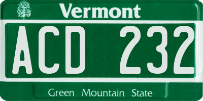 VT license plate ACD232