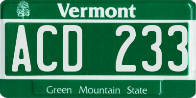 VT license plate ACD233