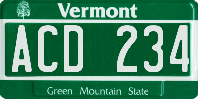 VT license plate ACD234