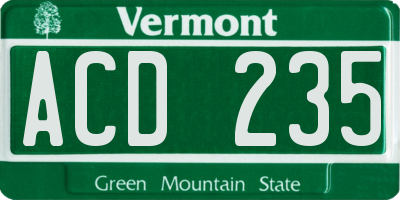 VT license plate ACD235