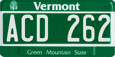 VT license plate ACD262