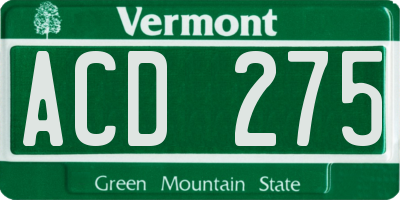 VT license plate ACD275