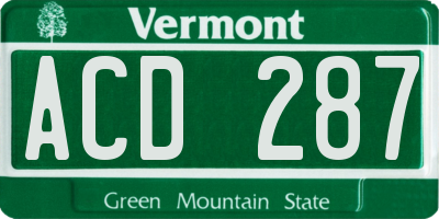 VT license plate ACD287