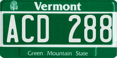 VT license plate ACD288