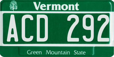 VT license plate ACD292