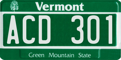 VT license plate ACD301