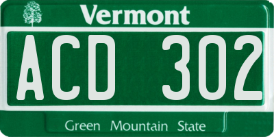 VT license plate ACD302