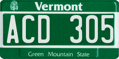 VT license plate ACD305