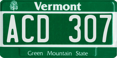 VT license plate ACD307