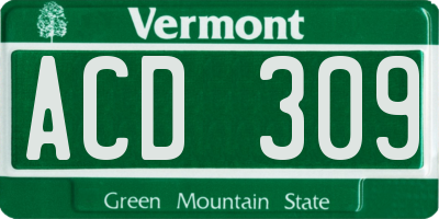 VT license plate ACD309