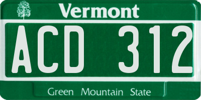 VT license plate ACD312