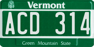 VT license plate ACD314