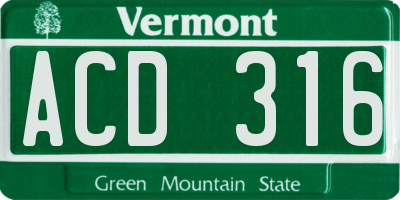 VT license plate ACD316