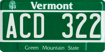 VT license plate ACD322