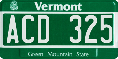 VT license plate ACD325