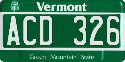 VT license plate ACD326