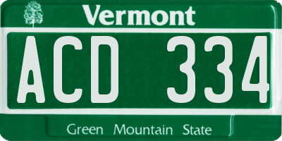 VT license plate ACD334