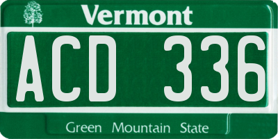 VT license plate ACD336