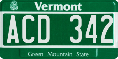 VT license plate ACD342