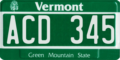 VT license plate ACD345