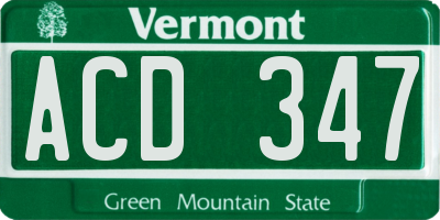 VT license plate ACD347