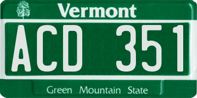 VT license plate ACD351