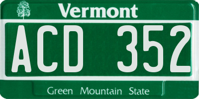 VT license plate ACD352