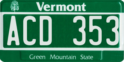 VT license plate ACD353