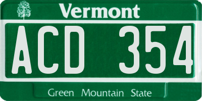 VT license plate ACD354