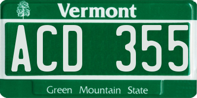VT license plate ACD355