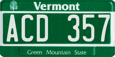 VT license plate ACD357