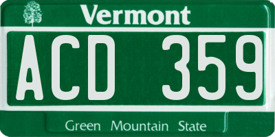 VT license plate ACD359