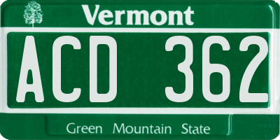 VT license plate ACD362