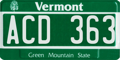 VT license plate ACD363