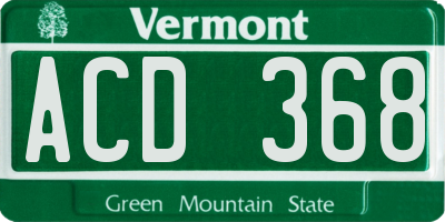 VT license plate ACD368