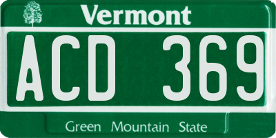 VT license plate ACD369